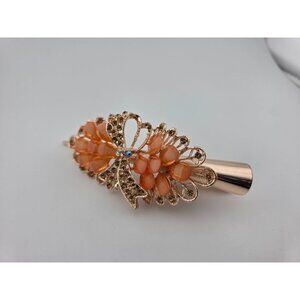 5-Inch Rose Gold Hair Clip with Bow and Orange Gems